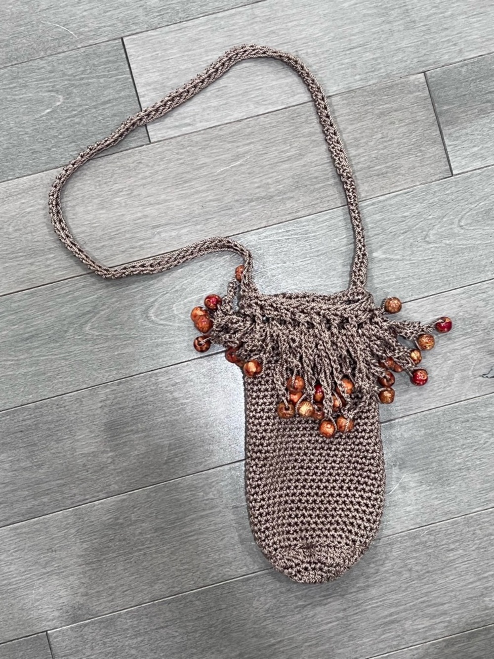 Vintage Handmade Crochet Beaded Fringe Crossbody Bag Boho Small Pouch